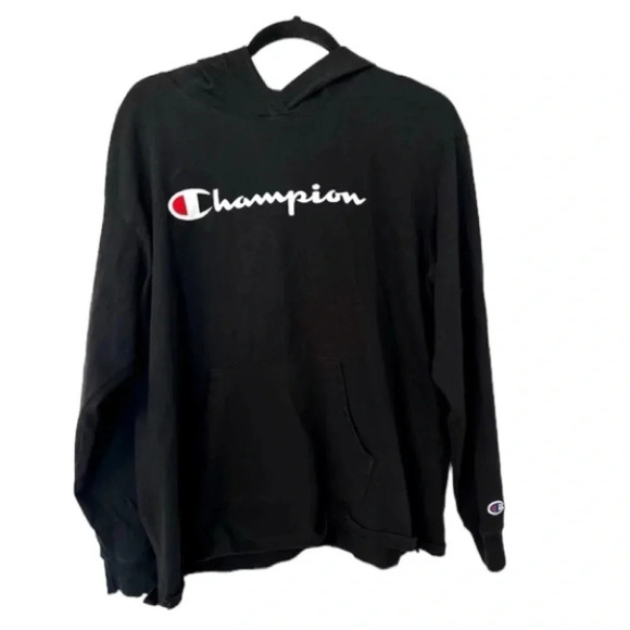 Champion Middleweight T-shirt Hoodie, Script Logo Long Sleeve Black Size XL GUC - Picture 1 of 12